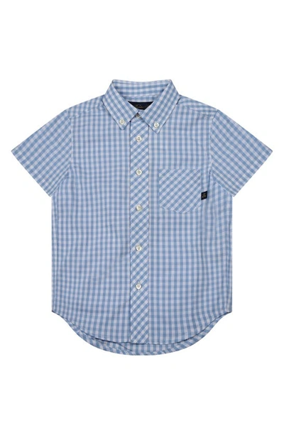 Shop Brooks Brothers Kids' Gingham Short Sleeve Cotton Button-down Shirt In Light Blue