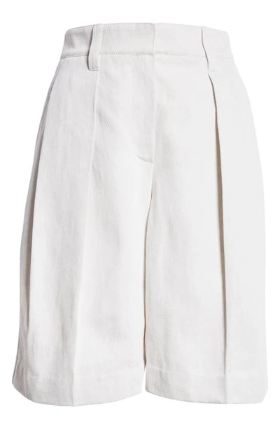 Shop Brunello Cucinelli Pleated Cotton & Linen Bermuda Shorts In C455 Chalk