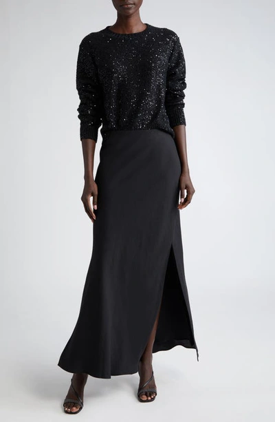 Shop Brunello Cucinelli Sequin Linen, Cashmere & Silk Sweater In Black