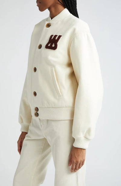 Shop Wales Bonner Sorbonne '56 Chenille Patch Virgin Wool Blend Varsity Jacket In Ivory