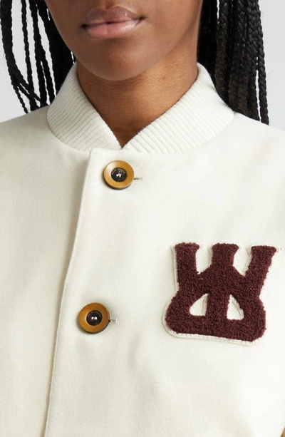 Shop Wales Bonner Sorbonne '56 Chenille Patch Virgin Wool Blend Varsity Jacket In Ivory
