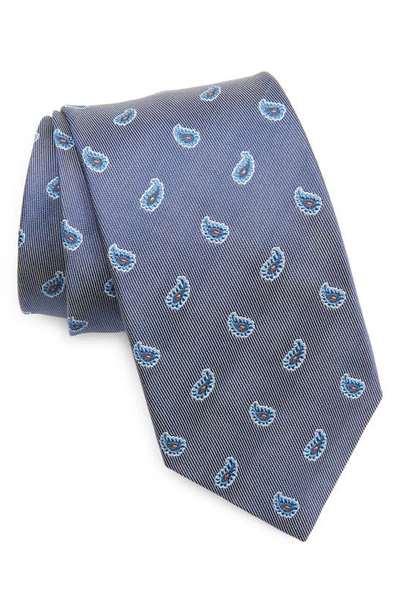 Shop David Donahue Neat Stripe Paisley Silk & Cotton Tie In Navy