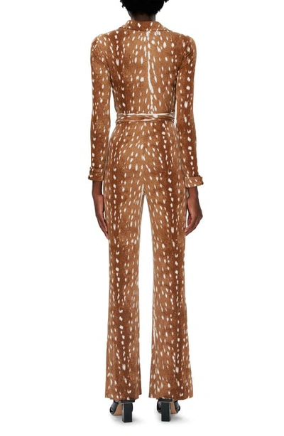 Shop Diane Von Furstenberg Michele Fawn Print Long Sleeve Jumpsuit In Fawn Neatural