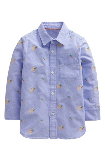 Shop Mini Boden Kids' Embroidered Cotton Oxford Button-up Shirt In Blue Embroidery