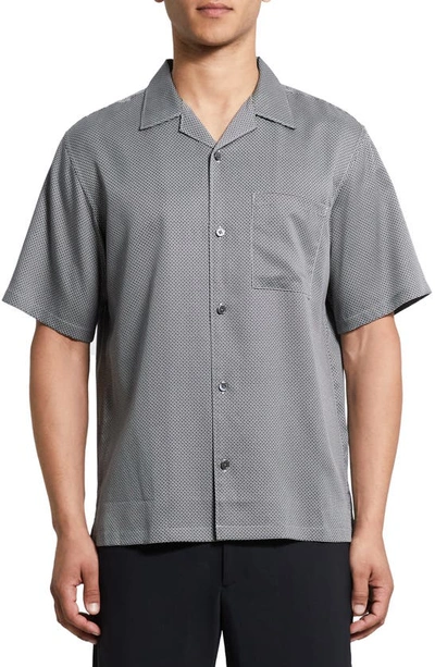 Shop Theory Noll Microprint Short Sleeve Button-up Camp Shirt In Tapir Multi