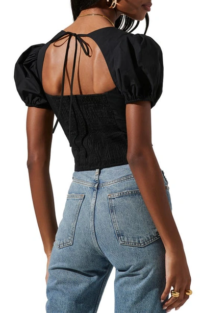 Shop Astr Puff Sleeve Cotton Top In Black
