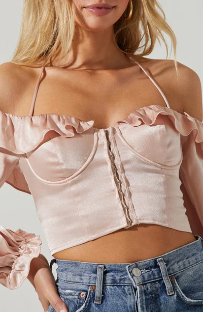 Shop Astr Allison Long Sleeve Bustier Crop Top In Blush