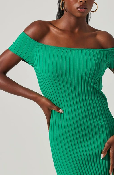 Shop Astr The Label Loriana Off The Shoulder Short Sleeve Ribbed Dress In Green