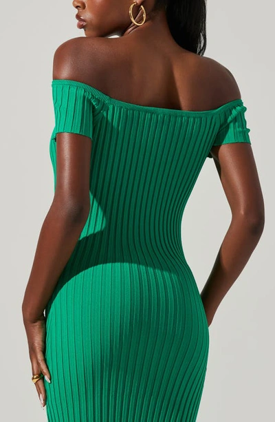 Shop Astr The Label Loriana Off The Shoulder Short Sleeve Ribbed Dress In Green