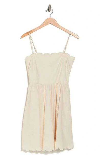 Shop Lucy Paris Sisi Scallop Cotton & Linen Dress In Beige