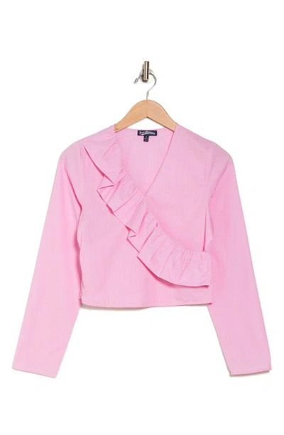 Shop Freshman Asymmetric Ruffle Cotton Top In Pink Stripe