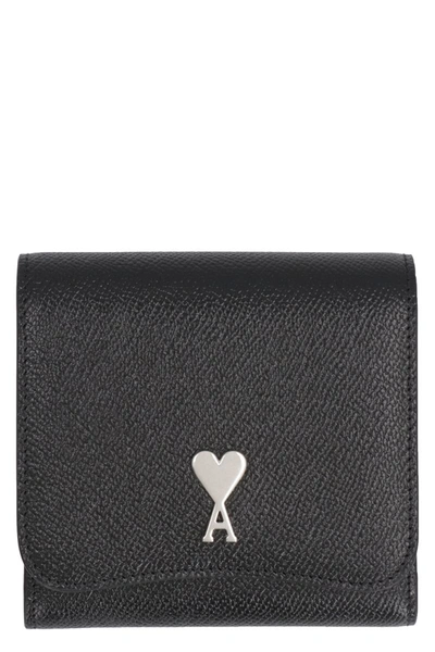 Shop Ami Alexandre Mattiussi Ami Paris Leather Wallet In Black