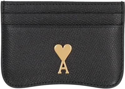Shop Ami Alexandre Mattiussi Ami Paris Leather Card Holder In Black