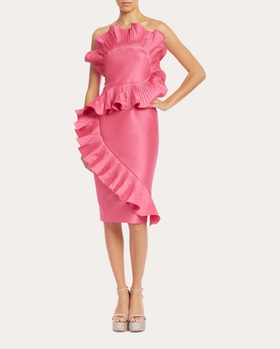 Shop Badgley Mischka Women's Pleated Ruffle Cocktail Dress In Pink