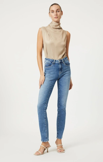 Mavi Kendra Straight Leg In Mid Brushed Feather Blue In Medium Blue