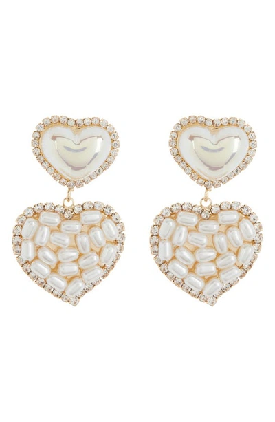 Shop Tasha Crystal & Imitation Pearl Heart Drop Earrings In Gold
