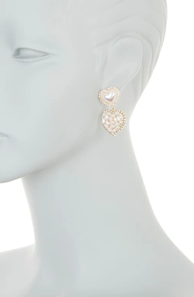 Shop Tasha Crystal & Imitation Pearl Heart Drop Earrings In Gold