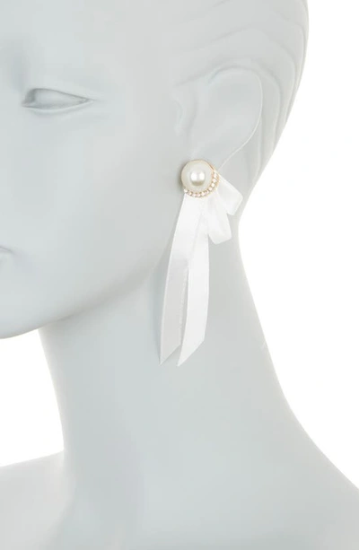 Shop Tasha Imitation Pearl With Crystal And Ribbon Stud Earrings In White