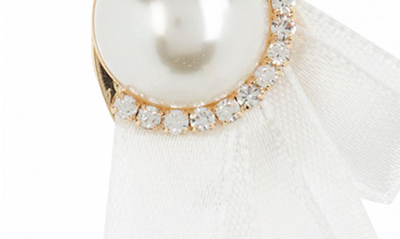 Shop Tasha Imitation Pearl With Crystal And Ribbon Stud Earrings In White
