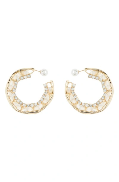 Shop Tasha Crystal Ribbon Hoop Earrings In Gold/ Ivory