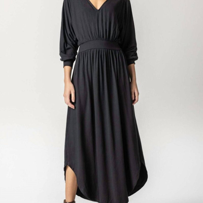 Shop Lilla P Full Sleeve V-neck Maxi Dress In Black