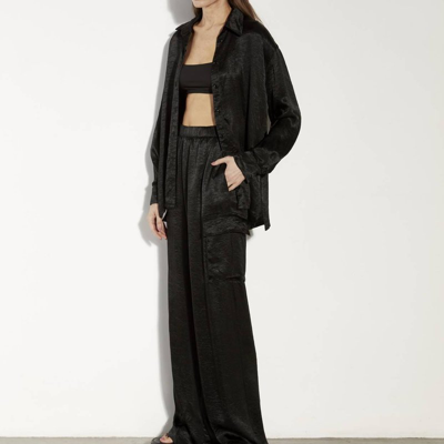 Shop Enza Costa Textured Satin Cargo Pant In Black