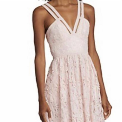 Shop Monique Lhuillier Lace Sleeveless V Neck Midi Dress In Pink