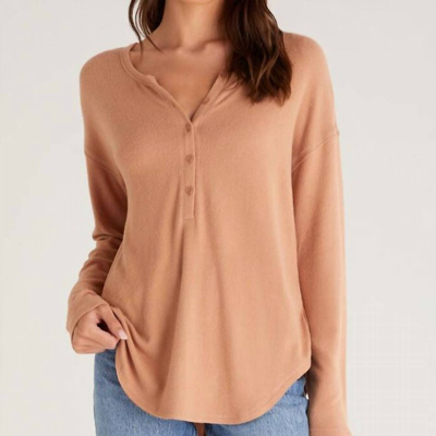 Shop Z Supply Kaia Marled Henley Top In Brown