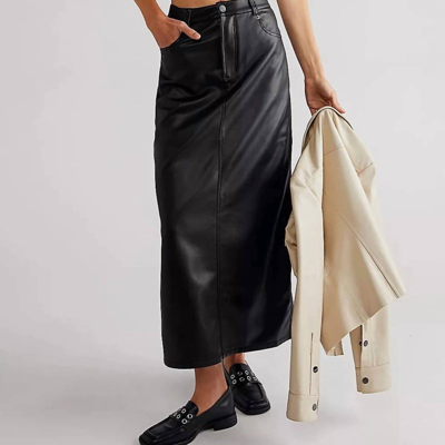 Shop Free People City Slicker Vegan Maxi Skirt In Black