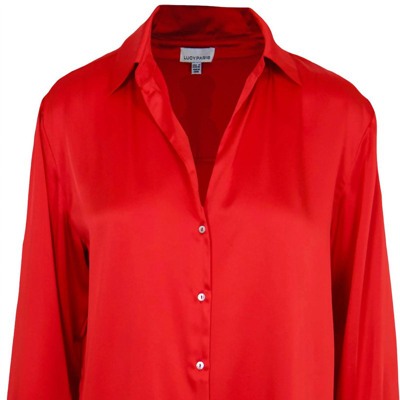 Shop Lucy Paris Elena Satin Shirt In Red