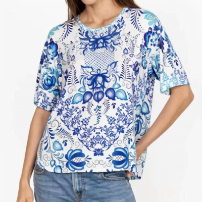 Shop Johnny Was Farrow Cropped Oversized Tee In Blue
