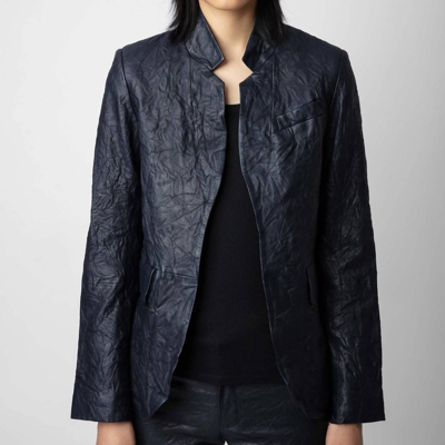 Shop Zadig & Voltaire Verys Cuir Froisse Leather Blazer In Blue