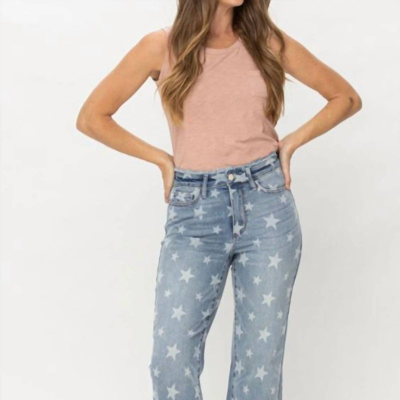 Shop Judy Blue Star Cropped Straight Jean In Blue