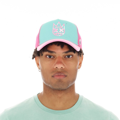 Shop Cult Of Individuality Clean Logo Mesh Back Trucker Curved Visor Cap In Vintage Mint In Blue