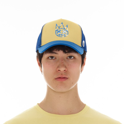 Shop Cult Of Individuality Clean Logo Mesh Back Trucker Curved Visor Cap In Vintage Yellow
