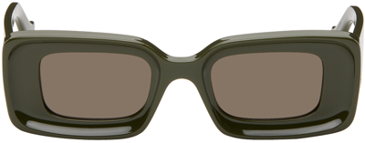Shop Loewe Green Anagram Rectangular Sunglasses In Shiny Dark Green / B