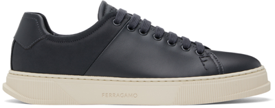 Shop Ferragamo Navy Low Cut Sneakers In Stromboli Sand