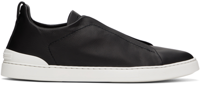 Shop Zegna Black Leather Triple Stitch Sneakers In Ner