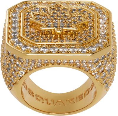 Shop Dsquared2 Gold Signet Ring In F199 Gold+crystal