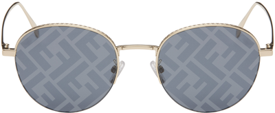 Shop Fendi Blue & Gold  Travel Sunglasses In Gold / Blu Mirror