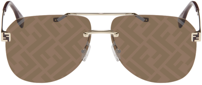 Shop Fendi Gold  Sky Sunglasses In Gold / Brown Mirror
