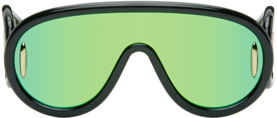 Shop Loewe Black Wave Mask Sunglasses In Shiny Black /green M