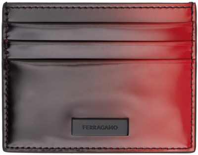 Shop Ferragamo Black & Red Credit Plaque Holder In Flame Red Nero