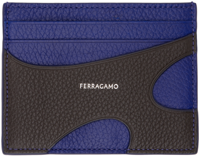 Shop Ferragamo Blue & Black Cut Out Card Holder In Testa Moro Lapis