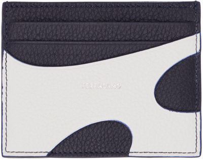 Shop Ferragamo Navy & White Cut Out Card Holder In White Midnigt 301