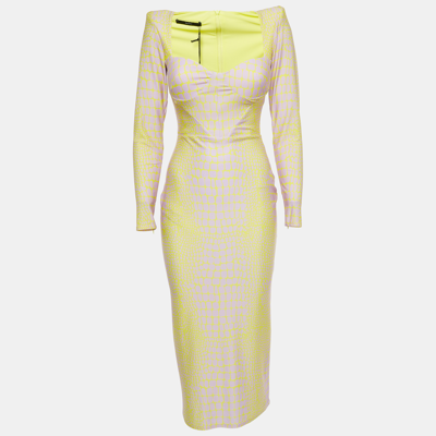 Pre-owned Alex Perry Yellow/lilac Croc Print Jersey Midi Dress L