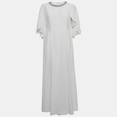 Pre-owned Jenny Packham White Satin Crystal Embellished Neck Wedding Gown L