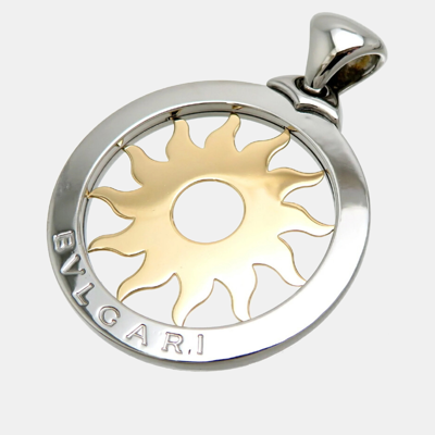Pre-owned Bvlgari 18k Yellow Gold And Stainless Steel Sun Tondo Pendant