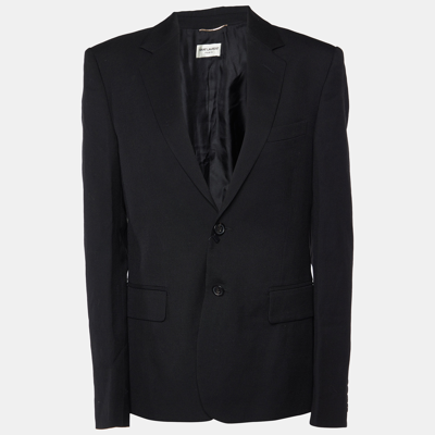 Pre-owned Saint Laurent Black Wool Gabardine Single Breasted Jacket L