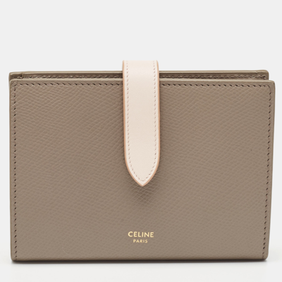 Pre-owned Celine Grey/pink Leather Medium Compact Wallet